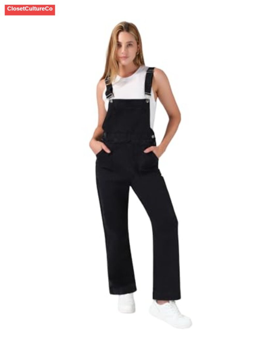Stretch Denim Overalls Adjustable Straps Straight Leg Utility Pockets